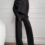 Nadorine Casual Two-Pieces Outfits Lapel V Neck Sweater and Trousers Sets