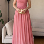 Sleeveless High Waist Ruched Flowy Maxi Dress