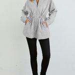 Long Sleeve Waist Drawstring Hooded Coat Casual Loose Fit Cardigan Jacket with Pockets