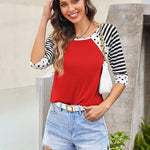 Polka Dots Striped 3/4 Sleeve T-Shirt - Nadorine (Us Only)