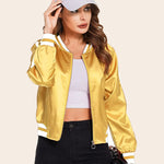 Striped Biker Jacket Zip Up Bomber Jacket - Nadorine (Us Only)