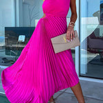 Margovil One Shoulder Cut Out Waist Irregular Pleated Party Dress