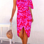 Margovil One Shoulder Batwing Sleeve Printed Tulip Dress