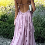 Margovil Sleeveless Open Back Ruffle Trim Slit Maxi Dress