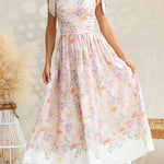 Adjustable Tie Straps Waisted Floral Print Maxi Dress