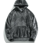 KZZ Men's Solid Pocket Long Sleeve Fuzzy Hoodie