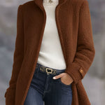 Casual Vintage Pink Polar Fleece Zip-Up Jacket Coat