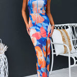 High Slit Waisted Floral Print Maxi Cami Dress
