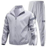 KZZ Men's  Casual Sports Hooded Splicing Set,Reflective Strips on Sleeves Elastic Drawstring Design on Pants