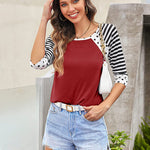Polka Dots Striped 3/4 Sleeve T-Shirt - Nadorine (Us Only)