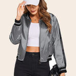 Striped Biker Jacket Zip Up Bomber Jacket - Nadorine (Us Only)