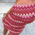 Margovil One Shoulder Sleeveless Color Block Crochet Mini Dress