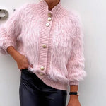 Women's Faux Fur Sweater Cardigan Knitted Turtleneck Jumper Fluffy Coat