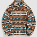 KZZ Men's Ethnic Pattern Drop Shoulder Zipper Sweatshirt