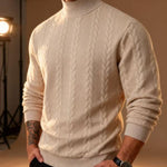 KZZ Men's solid color knitted jacquard turtleneck sweater