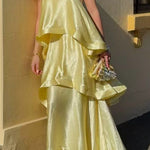 Margovil Adjustable Strap Ruffle Layered Satin Maxi Dress