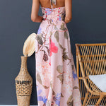 Halter V Neck Lace-up Floral Print Swing Maxi Dress