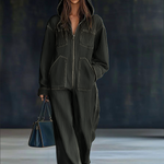 Casual Loose Retro Pocket Long Sleeve Hooded Zipper Denim Jumpsuit