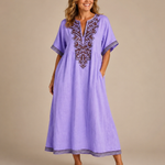 Willa | Linen Floral Embroidery Kaftan Dress