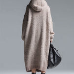 Fashion Loose Retro Trimmed Floral Gray Hooded Knitted Midi Dress