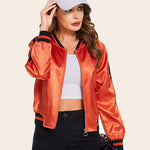 Striped Biker Jacket Zip Up Bomber Jacket - Nadorine (Us Only)