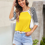 Polka Dots Striped 3/4 Sleeve T-Shirt - Nadorine (Us Only)