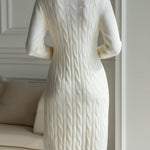 Elegant Zip-Front Knitted Sweater Dress In Ivory