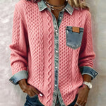 Everly | Pink Knit Denim Sweater