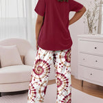 2 Pieces Outfit Faith Letter Print Short Sleeve Top and Tie Dye Print Elastic Waist Pants Set Casual Pajamas Set