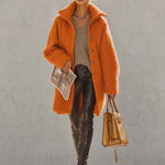 Exquisite And Fashionable Versatile Lapel Front Button Orange Polar Fleece Coat
