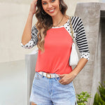 Polka Dots Striped 3/4 Sleeve T-Shirt - Nadorine (Us Only)