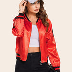 Striped Biker Jacket Zip Up Bomber Jacket - Nadorine (Us Only)