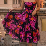 Women's Floral Print Cami Midi Dress Sexy Ruched Mesh A Line Sundress Elegant Spaghetti Strap Party Dress
