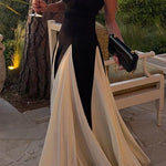 Margovil Spaghetti Strap Low Cut Color Block Swing Maxi Dress