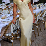 Margovil Off Shoulder Backless Cut Out Satin Maxi Dress
