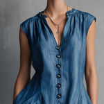 Women's Casual Blue Denim-look Sleeveless Jumpsuit With Culottes