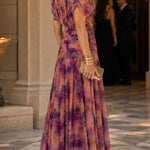 Margovil V Neck Ruched Floral Print Maxi Dress