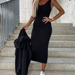 Elegant Two-piece Set Sexy V-neck Off-shoulder Sweatshirt & Sleeveless Knitted Dress Skirt