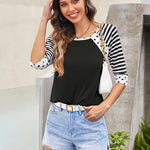 Polka Dots Striped 3/4 Sleeve T-Shirt - Nadorine (Us Only)