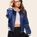 Striped Biker Jacket Zip Up Bomber Jacket - Nadorine (Us Only)