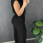 V Neck Lace-Up Waist Meatl Buckle Jumpsuit Casual Shirred Wide Leg Romper