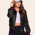 Striped Biker Jacket Zip Up Bomber Jacket - Nadorine (Us Only)