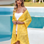 Nadorine Women Lace Crochet Coverups Open Front Cardigan Sheer Cover Up 3/4 Sleeve Kimono (US Only)