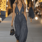 Fashion Personality Loose V-neck Suspender Denim Jumpsuit