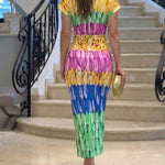 Multi-color Print Deep V-Neck Front Slit Dress Casual Twist Front Cinched Waist Vacation Dress