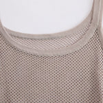 Vacation Retro Gray Mesh Knit Vest And White Cotton Linen Work Pants Set