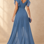 Denise Flutter Sleeve High-Low Chiffon Maxi Dress