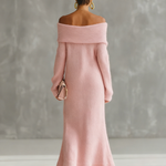 Pink Mohair One-shoulder Loose Maxi Dress