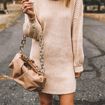 Margovil Turtleneck Long Sleeves Ribbed Knit Sweater Dress(in 7 Colors!)