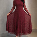 Women's Rhinestone Lace Long Sleeve Maxi Dress Crew Neck Textured A-Line Evening Gown
